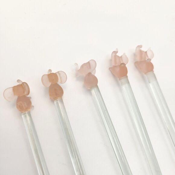 Vintage Pier One Pink Elephant Cocktail Swizzle Sticks Lot of 10 90s Blown Glass - Picture 4 of 9